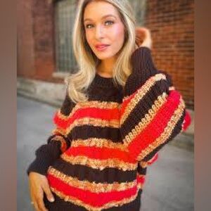 Free People Frankie Cable Striped Pullover Chunky Knit Sweater